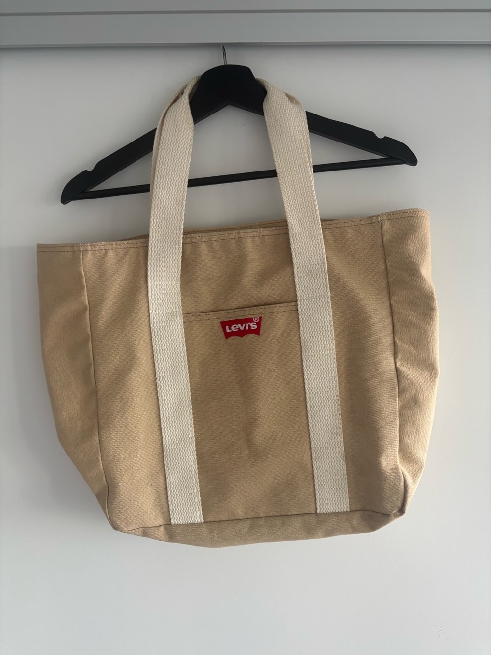 Levi's Tan Canvas Duffel Tote with Cream Straps and Red Logo